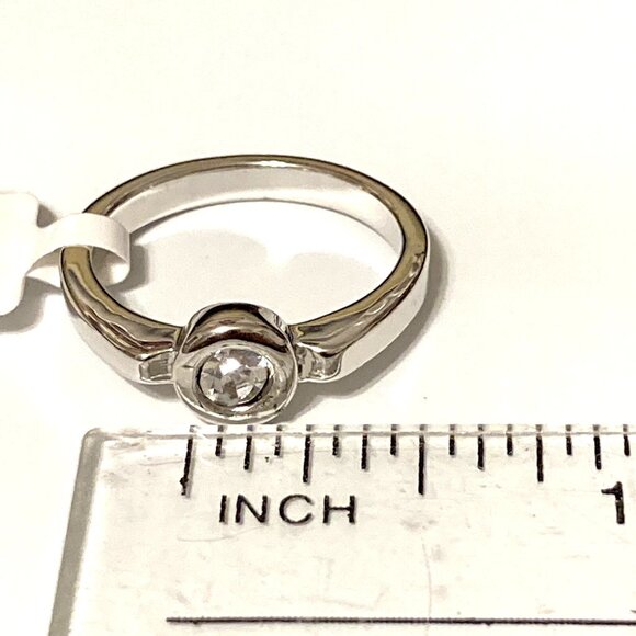 Silver Cubic Zirconia Solitaire Promise Ring Size 8 Bezel Set Rhodium Plated USA - Picture 9 of 9